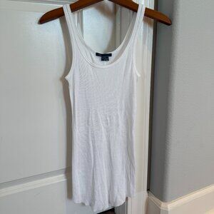Vince Ribbed Scoop Neck Tank Top With Shirt Tail Raw Edge Hem White Cotton Blend